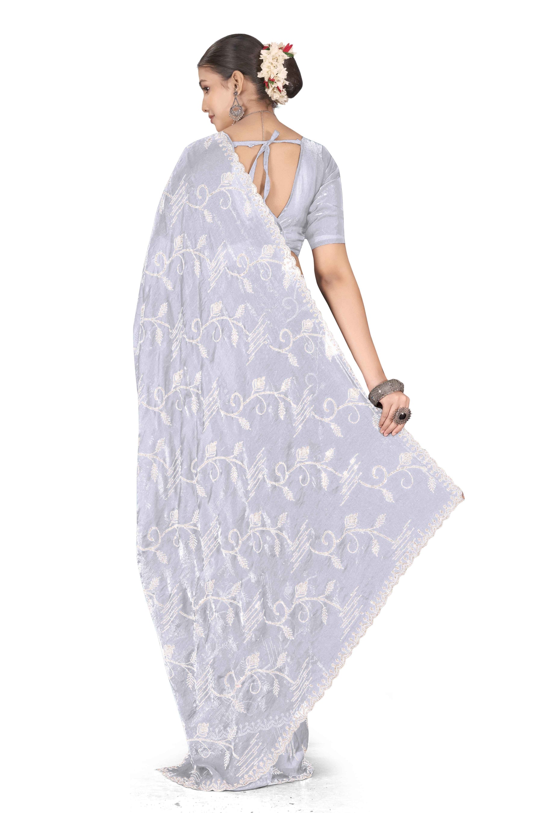 Nyra - KD1003 White Leaf Grace Saree