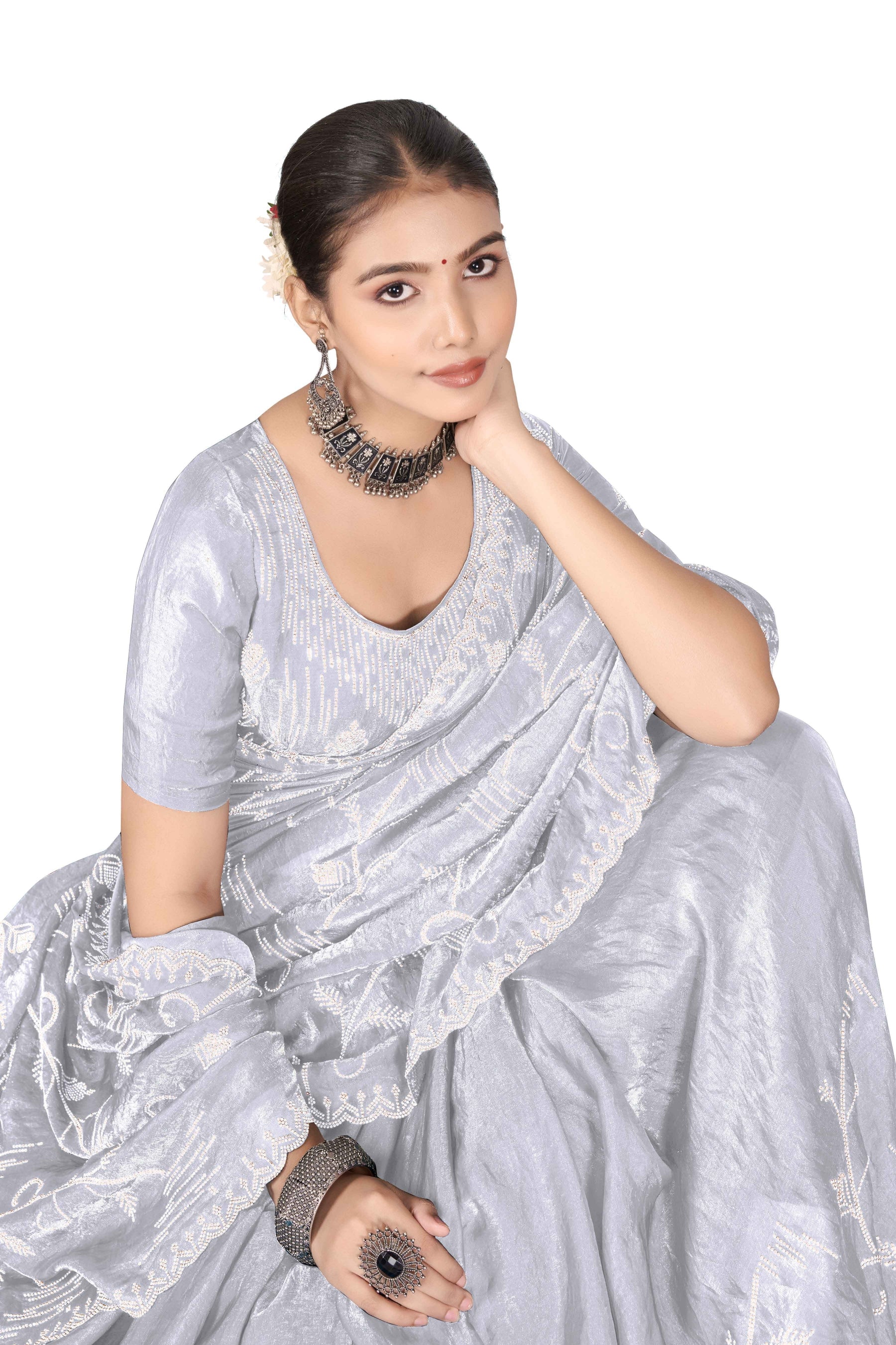 Nyra - KD1003 White Leaf Grace Saree