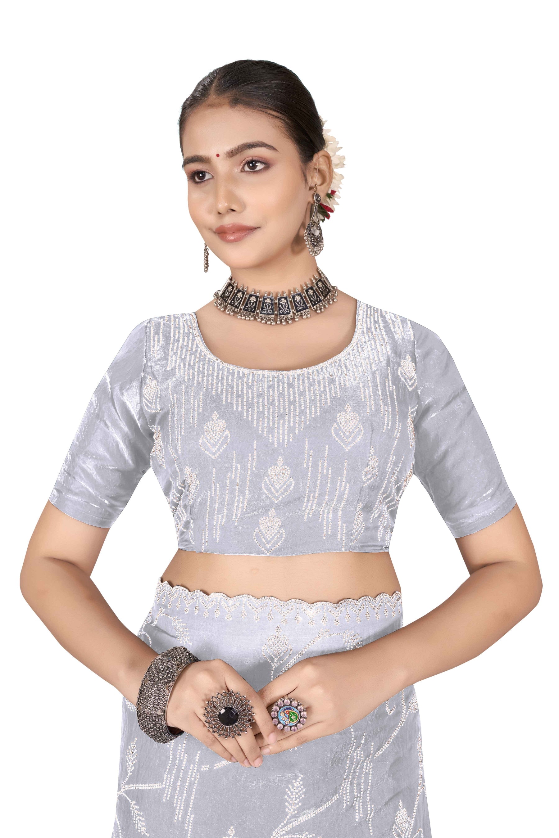 Nyra - KD1003 White Leaf Grace Saree
