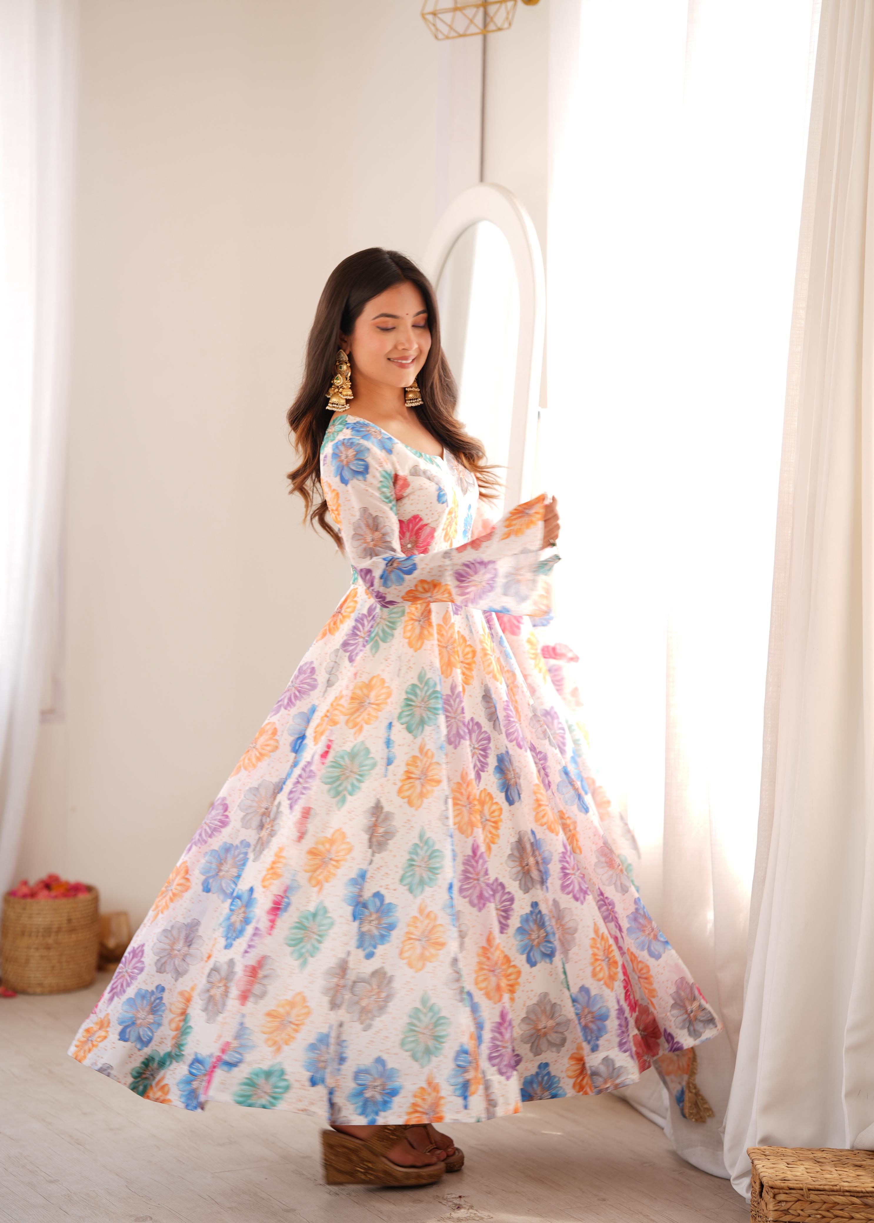Graceful Floral Flare Anarkali Suit Set