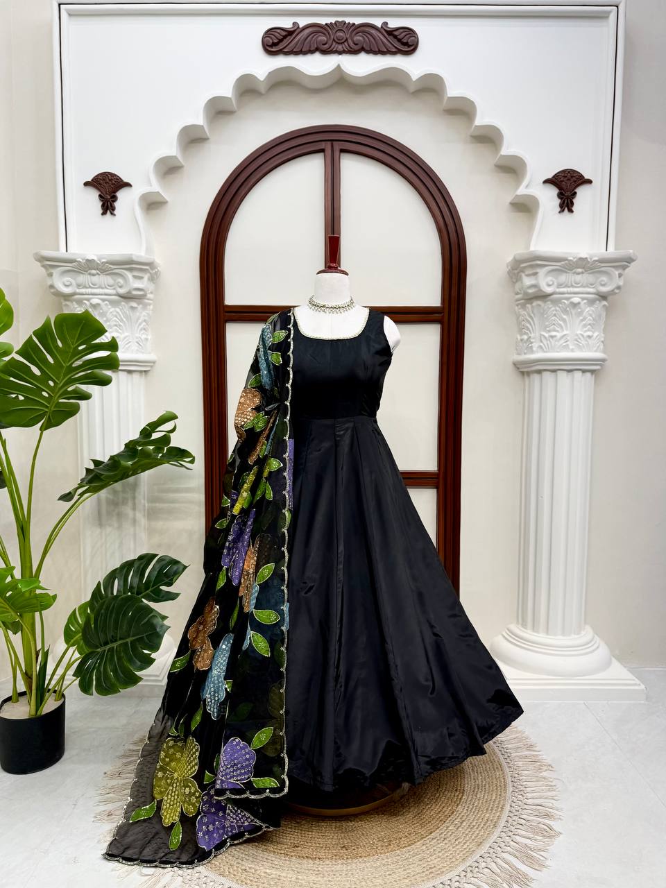 Midnight Elegance Embroidered Anarkali  Black Dress