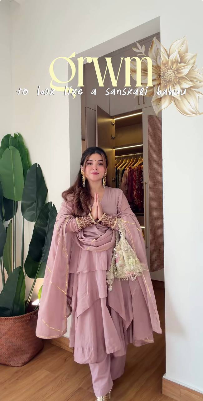 Dusty Pink Layered Sharara Suit Set with Dupatta for Women