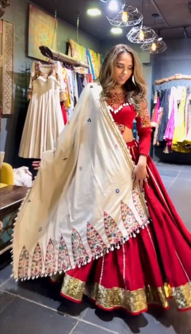 Royal Crimson Embroidered Lehenga Choli with Printed Dupatta