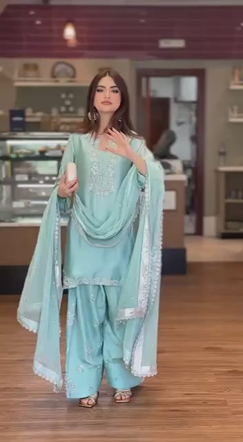 Riya - KD003  Kurti With Farshi Plazzo & Dupatta Set