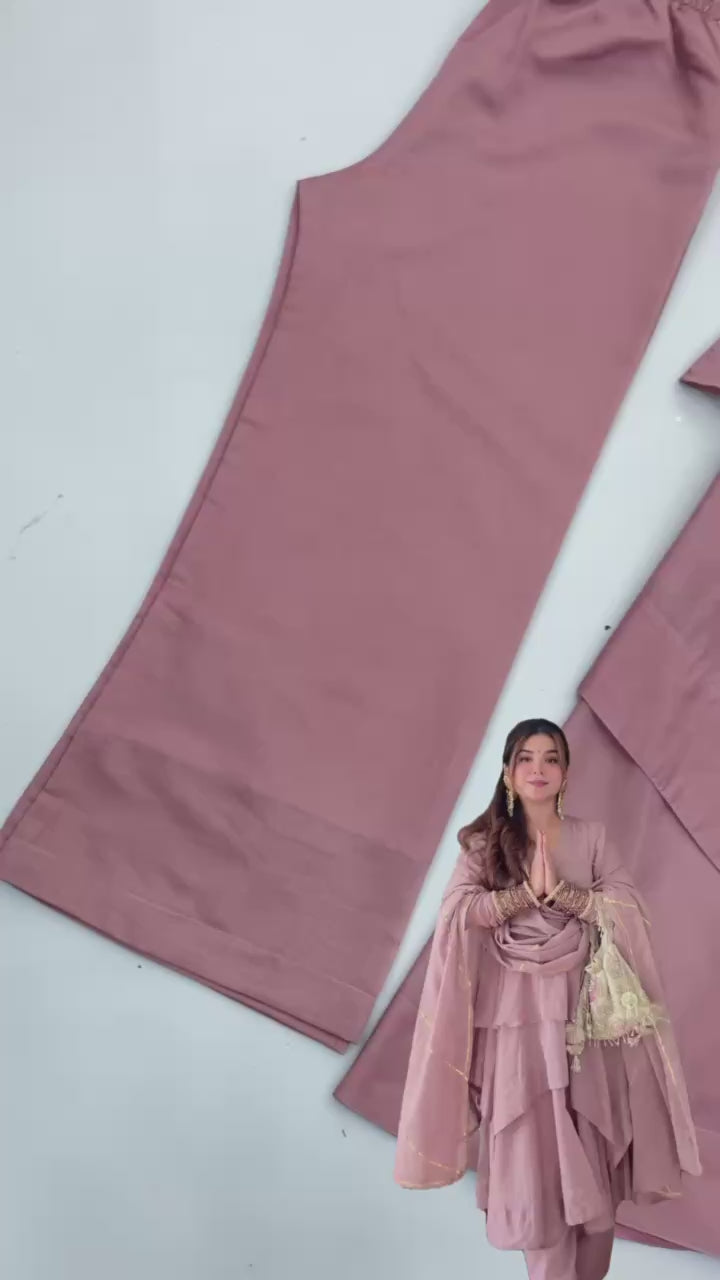 Dusty Pink Layered Sharara Suit Set with Dupatta for Women