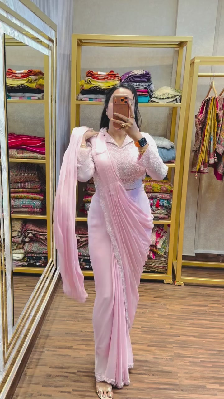 Shree – KD1002 Blush Petal Pink  Ready-to-Wear Saree