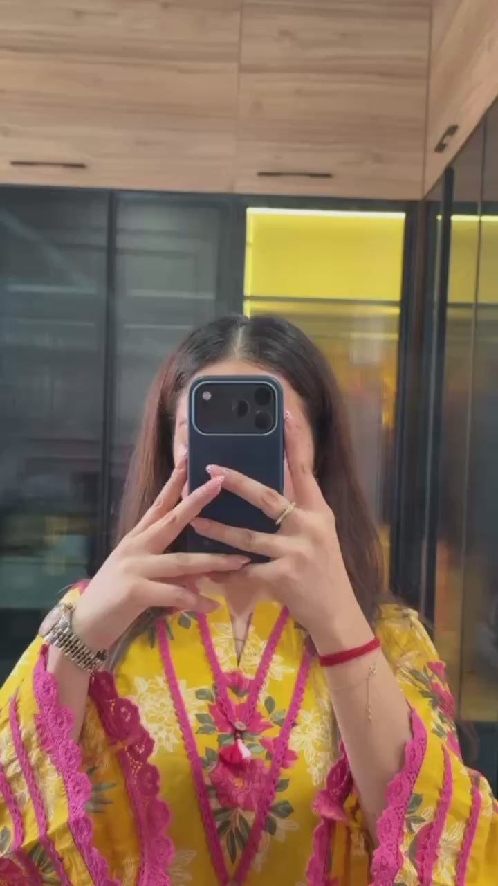 Women’s Yellow Floral Printed Kurta with Palazzo Set